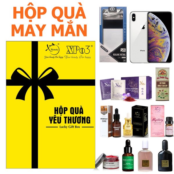 Hộp quà ngẫu nhiên may mắn Lucky Gift Box XBeauty. Mua là có quà, cơ hội trúng ngay iPhone XS, Sạc dự phòng, và hàng trăm sản phẩm khác